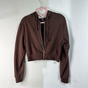 Brown Ambiance Size M Cropped Zip Up Hooded Jacket
